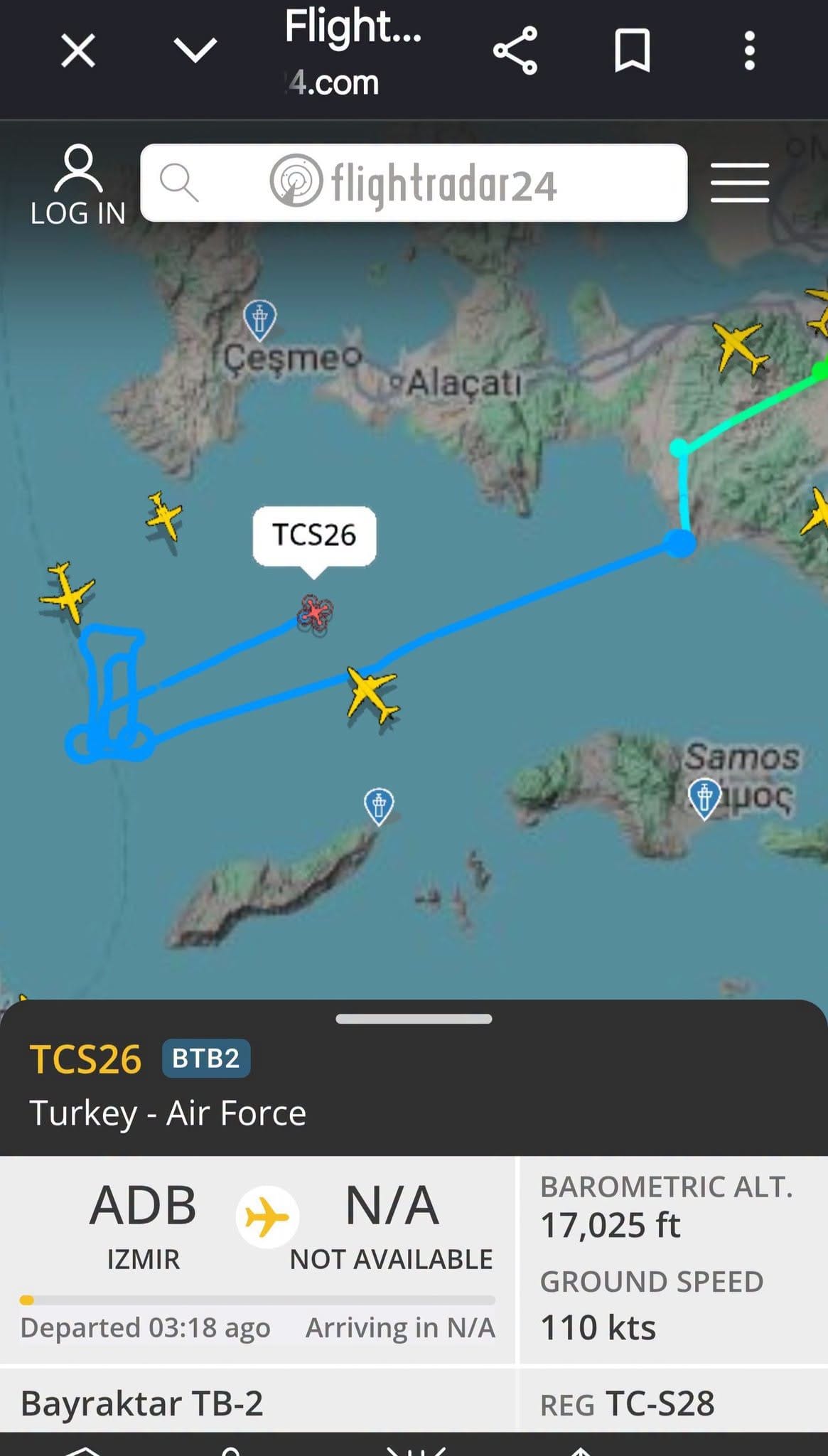 Τουρκικό Bayraktar TB2 πάνω από το Αιγαίο, βόρεια της Σάμου και της Ικαρίας