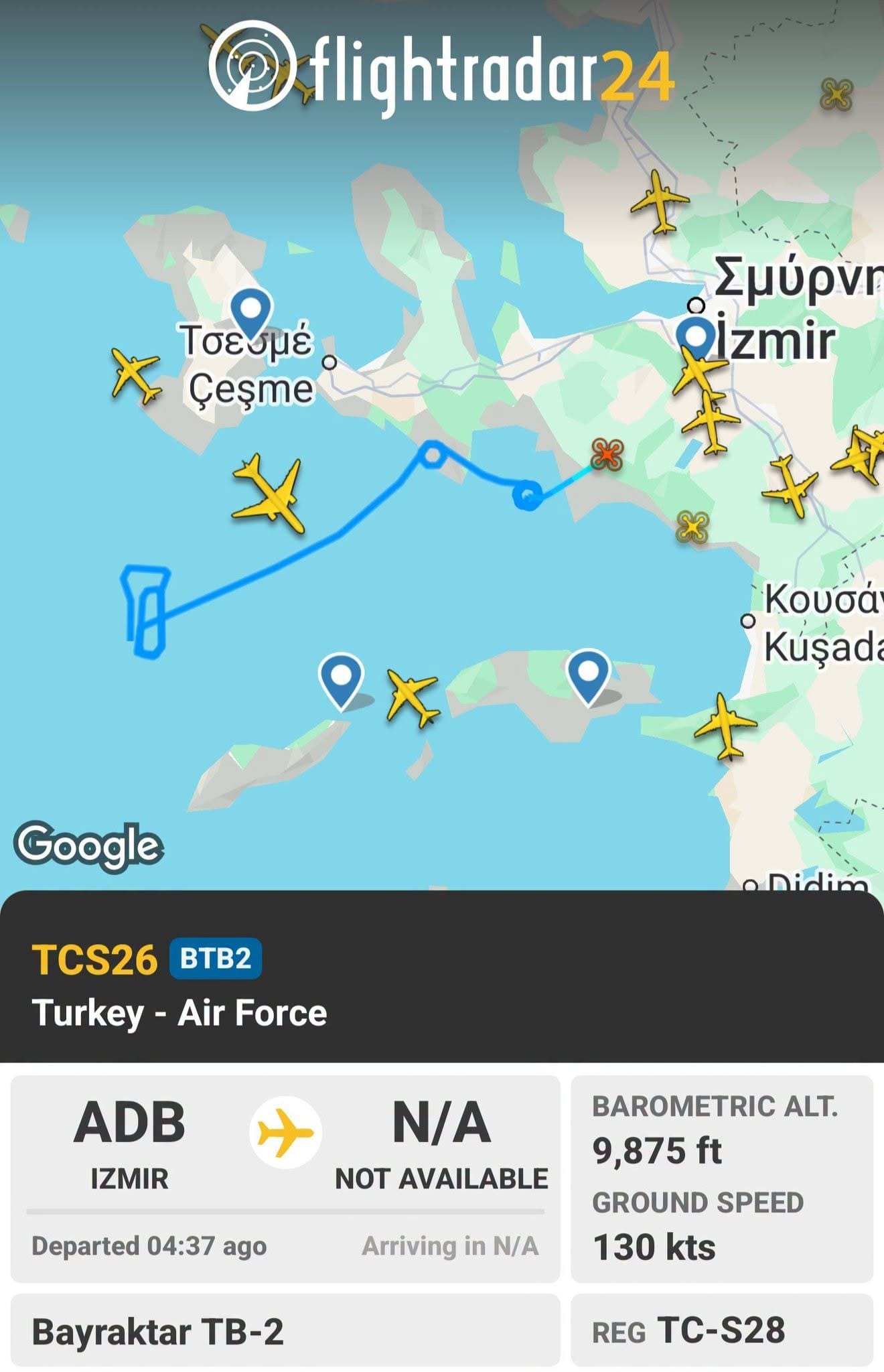 Τουρκικό Bayraktar TB2 πάνω από το Αιγαίο, βόρεια της Σάμου και της Ικαρίας